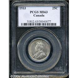 George V 25 cent 1933, KM24a, MS63 PCGS.