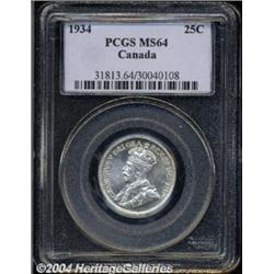 George V 25 cent 1934, KM24a, MS64 PCGS.