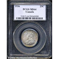 George V 25 cent 1936, KM24a, MS64 PCGS.