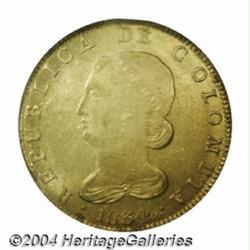 Republic gold 8 escudos 1834RS, Bogota mint