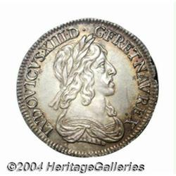 Louis XIII 1/4 ecu 1642A Point, Laureate,
