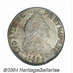 Louis XIV 1/4 ecu aux 8 L 1691B, Draped bust