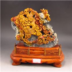Hand Carved Chinese Shoushan Stone Statue - Magpie & Plum Flower