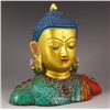 Image 2 : Nepal Gold-plating Bronze Inlay Turquoise & Agate Buddha Statue