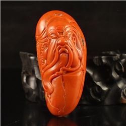 Beautiful Color Chinese Natural Nanhong Agate Pendant - General Guangong W Certificate
