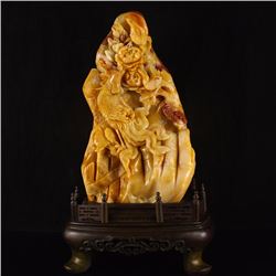 Superb Chinese Shoushan Stone Statue - Phoenix & Peony