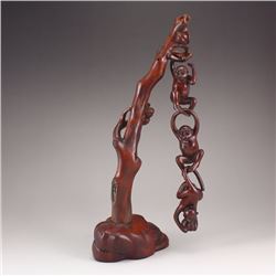 Vintage Chinese Boxwood Wood Statue - Three Monkeys