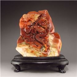 Superb Chinese Shoushan Stone Statue - Dragon & Phoenix