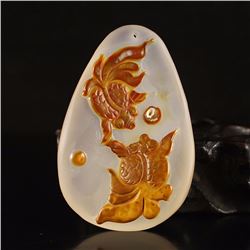Chinese Natural Agate Goldfish Pendant