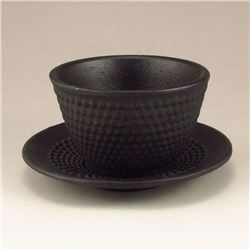 Japanese Black Iron Carved Tea Cup & Tea Plate
