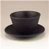 Image 4 : Japanese Black Iron Carved Tea Cup & Tea Plate
