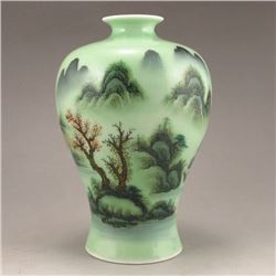 Chinese Green Glaze Famille Rose Porcelain Vase
