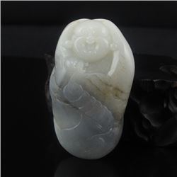 Chinese Hetian Jade Pendant - Laughing Buddha