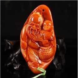 Chinese Shoushan Stone Pendant - Fisherman & Kid