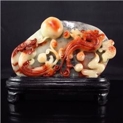 Chinese Shoushan Stone Statue w Dragons & Ball