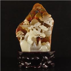 Chinese Huang Long Jade Statue - Poet & Pine Tree