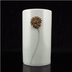 Chinese Porcelain Brush Pot w Flower