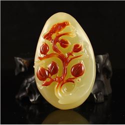 Chinese Natural Jade Pendant - Bird & Peach