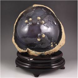 Superb Chinese Water Bile Agate Statue - Three Goldfish