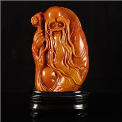 Chinese Natural Shoushan Stone Statue - Long Life Old Man