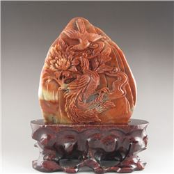 Superb Chinese Shoushan Stone Statue - Phoenix & Peony