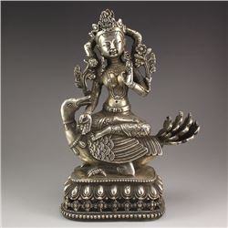 Chinese Tibet White Copper Buddha Statue