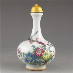 jadeHand Draw Chinese Famille Rose Porcelain Snuff Bottle w Flower & Bird