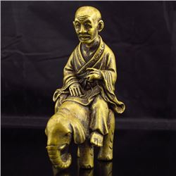 Vintage Chinese Bronze Statue - Arhat & Elephant