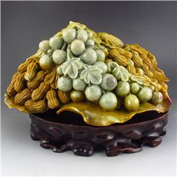 Superb Chinese Shoushan Stone Statue - Peanuts & Grapes