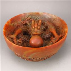 Vintage Chinese Shoushan Stone Dragon Bowl