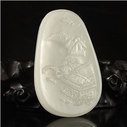 Chinese Hetian Jade Pendant - Mountain Village Scene
