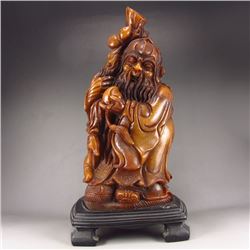 Chinese Shoushan Stone Statue - Longevity Taoism Deity
