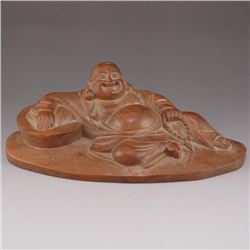 Chinese Boxwood Hard Wood Statue - Laughing Buddha