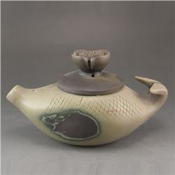Chinese Natural Jade Fish Shape Teapot