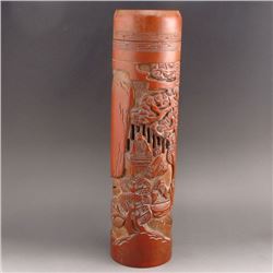 Hollow-out Craved Chinese Bamboo Incense Tube w Music Man
