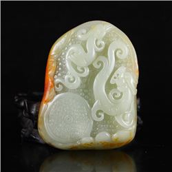 Chinese Hetian Jade Pendant - Fortune Dragon & Phoenix