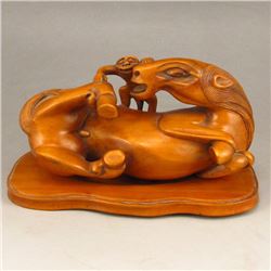 Chinese Boxwood Statue -Monkey & Horse