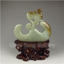 Chinese Hetian Jade Phoenix Brush Pen Shelf
