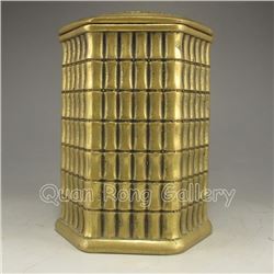 Chinese Brass Bamboo Shape Tea Caddy