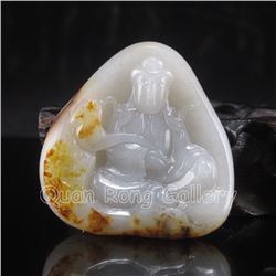 Chinese Natural Hetian Jade Pendant - Kwan-yin