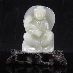 Chinese Natural Hetian Jade Statue - Ruyi Kwan-yin