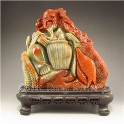 Chinese Shoushan Stone Statue w Fisherman