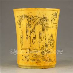 Chinese Bone Cup w Urchin Design & Poetry