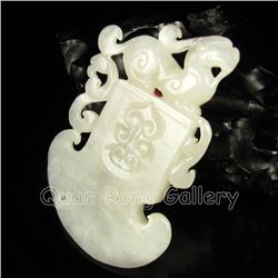 Chinese Hetian Jade Pendant w Fortune Beast