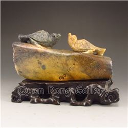 Chinese Shoushan Stone Statue w Magpies