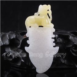 Chinese Hetian Jade Pendant Carved Fortune Foo Dog