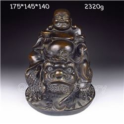 Chinese Bronze Statue - Laughing Buddha Fortune 3 Legs Toad