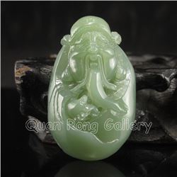 Chinese Green Hetian Jade Pendant - Fortune Taoism Deity