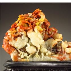 Superb Chinese Shoushan Stone Statue - Cranes & Pine Tree