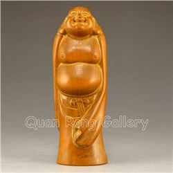 Superb Chinese Boxwood Statue - Laughing Buddha